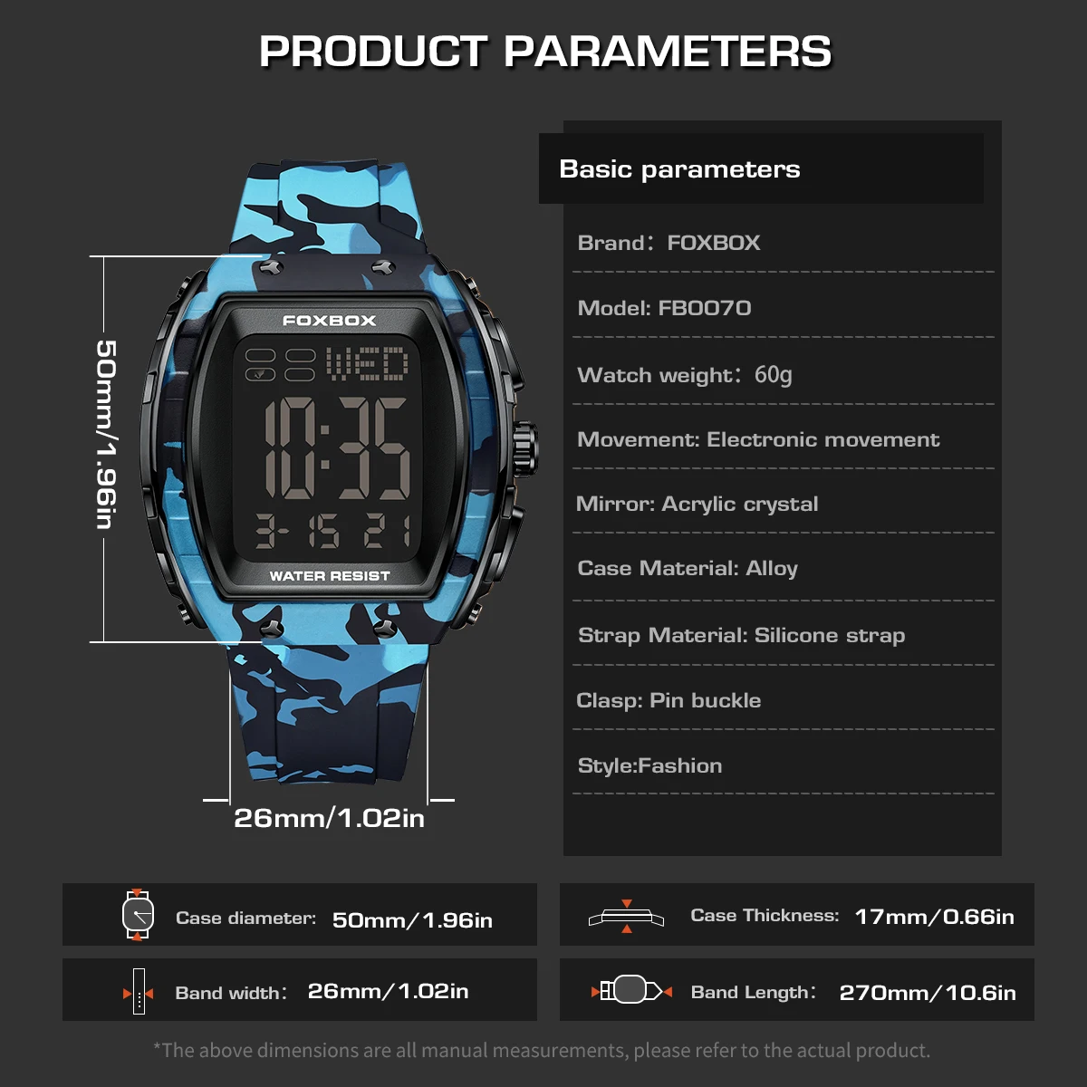FOXBOX Military Camouflage Men Watch Sports Waterproof Digital Wristwatch LED Luminous Date Week Navy Blue Silicone Man Watches 6
