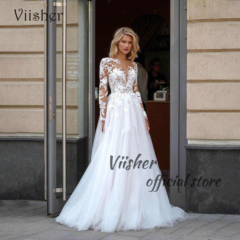 

Пляжные свадебные платья в стиле бохо для невесты с длинным рукавом и V-образным вырезом, белые свадебные платья со шлейфом