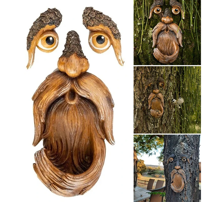 Unique Bird Feeders Tree Faces Decor with Big Open Mouth Simulation Resin Craft Ornament for Garden Outdoor Home | Дом и сад