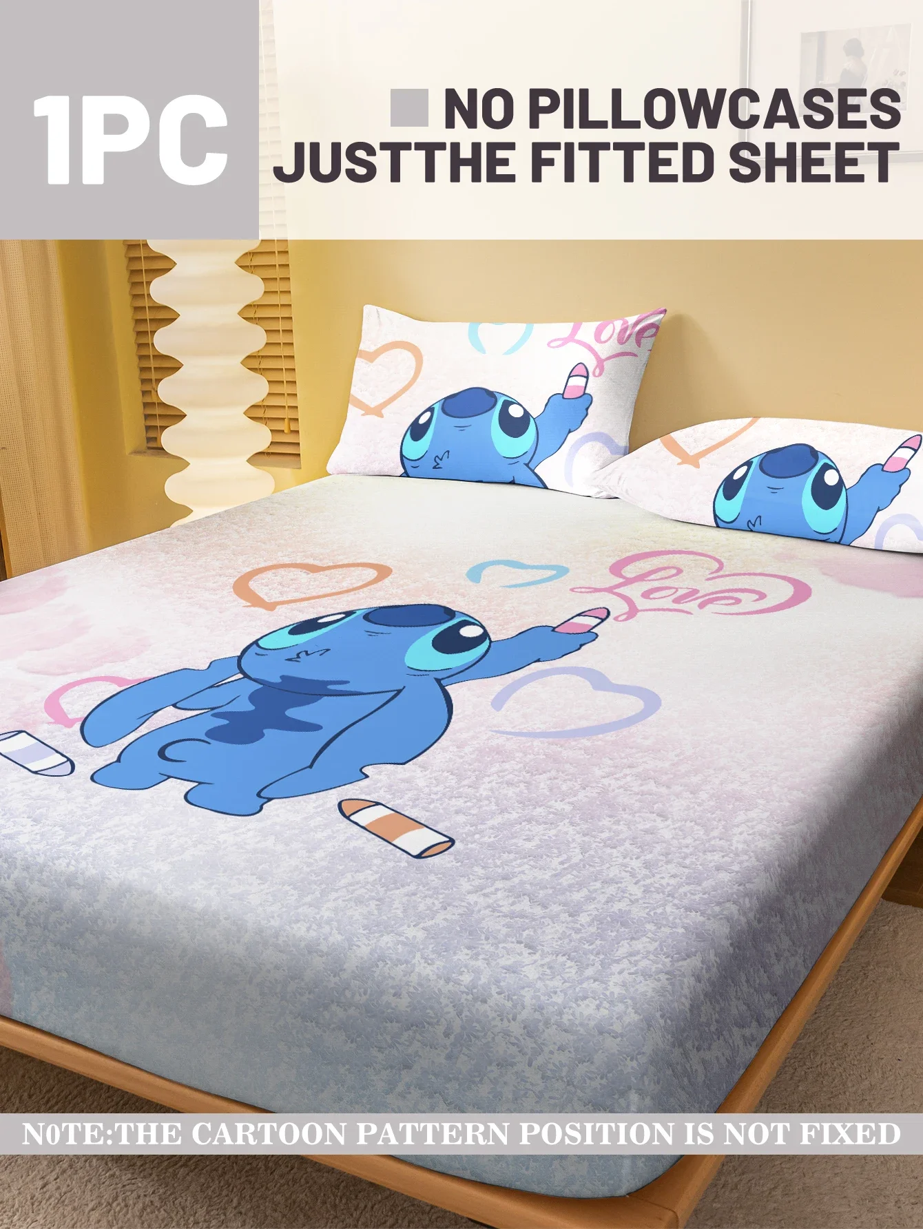 1 cartoon cute Stitch pattern digital printed frosted Fitted Sheet,bedroom printed bed cover,bedding(No pillowcase) 2