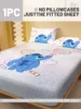 1 cartoon cute Stitch pattern digital printed frosted Fitted Sheet,bedroom printed bed cover,bedding(No pillowcase) 2