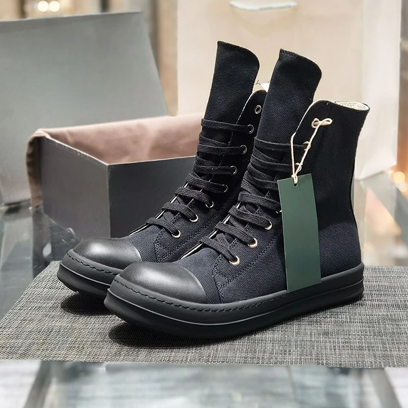 

Rick Brand Ankle Boots Women's High Top Canvas Shoes All Black Casual Shoes Men's Sneakers