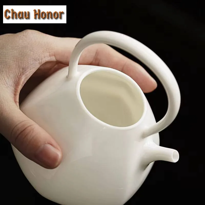 260ml Japanese Style High White Porcelain Loop-handled Hanging Beam Pot Handmade Household Simple Filter Tea Maker Accessories
