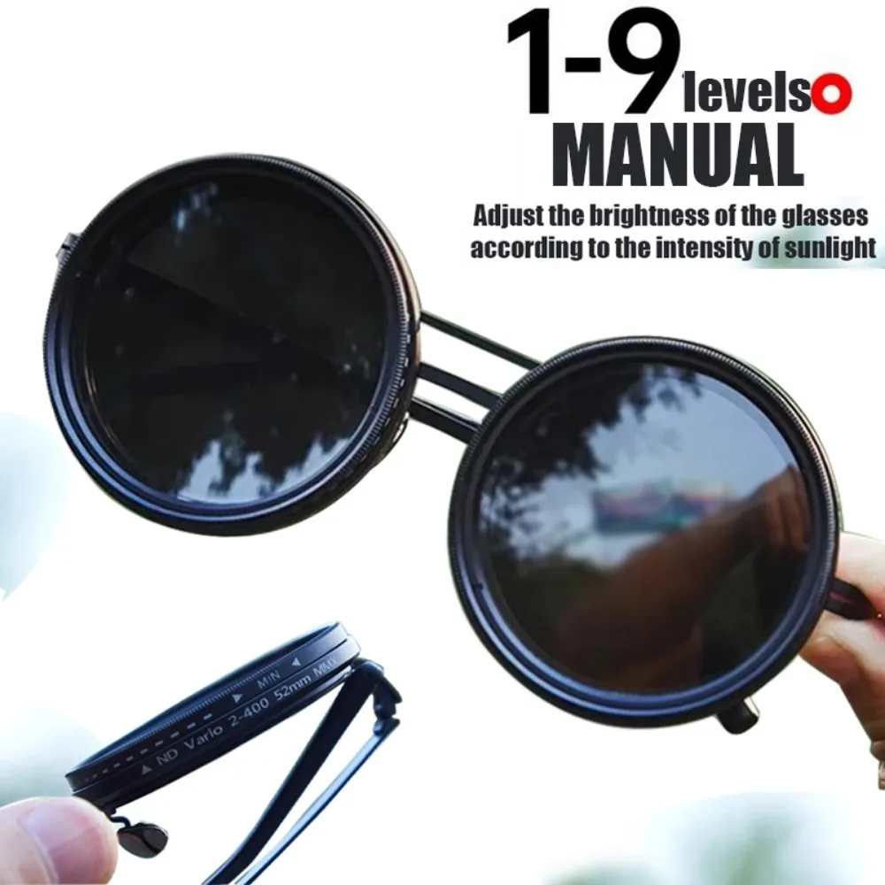 Polarized Sunglasses Vintage Sunglasses Fishing Sunglasses Cyberpunk Sunglasses ND9 Adjustable Polarized Sunglasses Luxury Men Fishing Filter Glasses UV400 Fashion Retro Punk Round Dimming Sunglasses