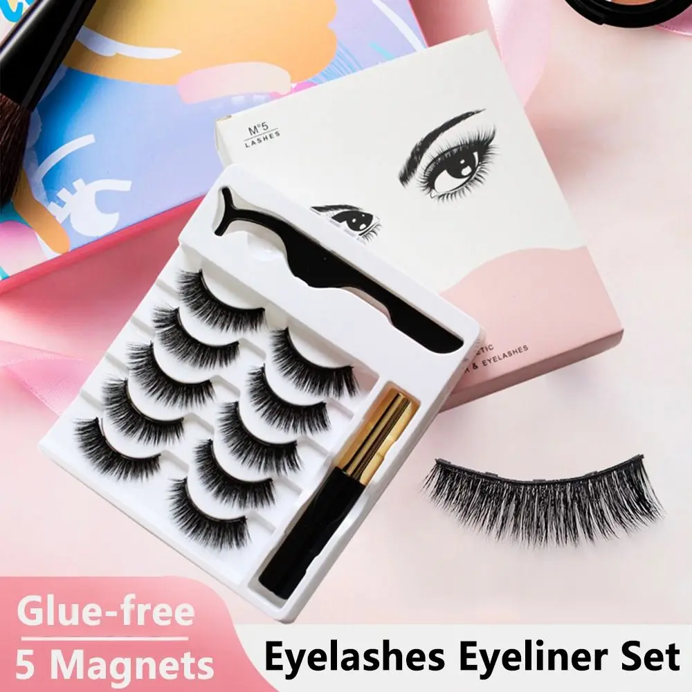 

5Pairs Glue-free Magnetic Liquid Eyeliner Natural Little Devil Full Strip Eyelash Long Lasting Thick Curling Makeup Tools