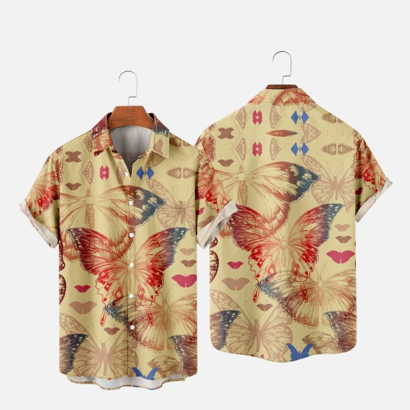 

Гавайская футболка для мужчин и женщин, модная рубашка с 3D принтом бабочки, Повседневная пляжная одежда оверсайз, Y2K