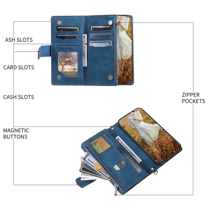 Estojo de Couro Longo para Samsung Capa de Cartão de Carteira com Zíper A14 A24 A34 A54 A13 A23 A33 A53 A12 A22 A32 A52 A51 A31 A50 - Image 6