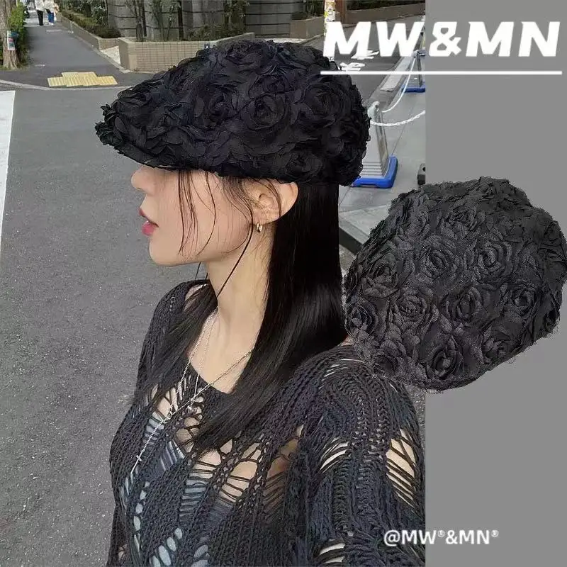 

Корейская весенне-летняя нишевая Высококачественная трехмерная шапка с розами вперед Женская Ретро простая темпераментная трендовая кепка газетчика