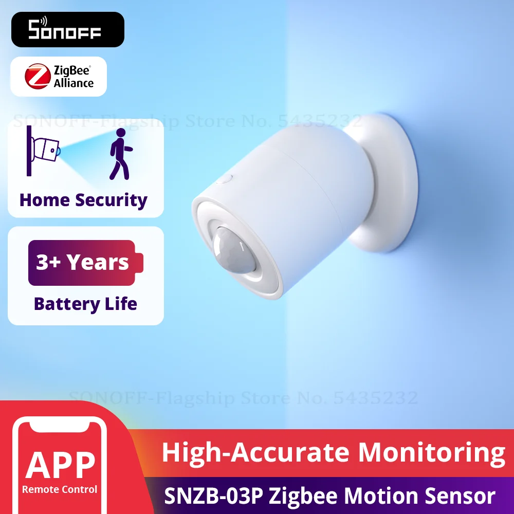جهاز استشعار الحركة الذكي SONOFF SNZB-03P بتقنية ZigBee للكشف عن الحركة وإنذار الحركة، يعمل مع ZBBridge عبر تطبيق EWeLink وأليكسا وجوجل