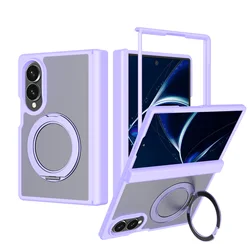 Magnetic 360° Rotation Ring Stand Case with Hinge Connection and Semi - Transparent Cover - Galaxy Z Fold 8 (Purple)