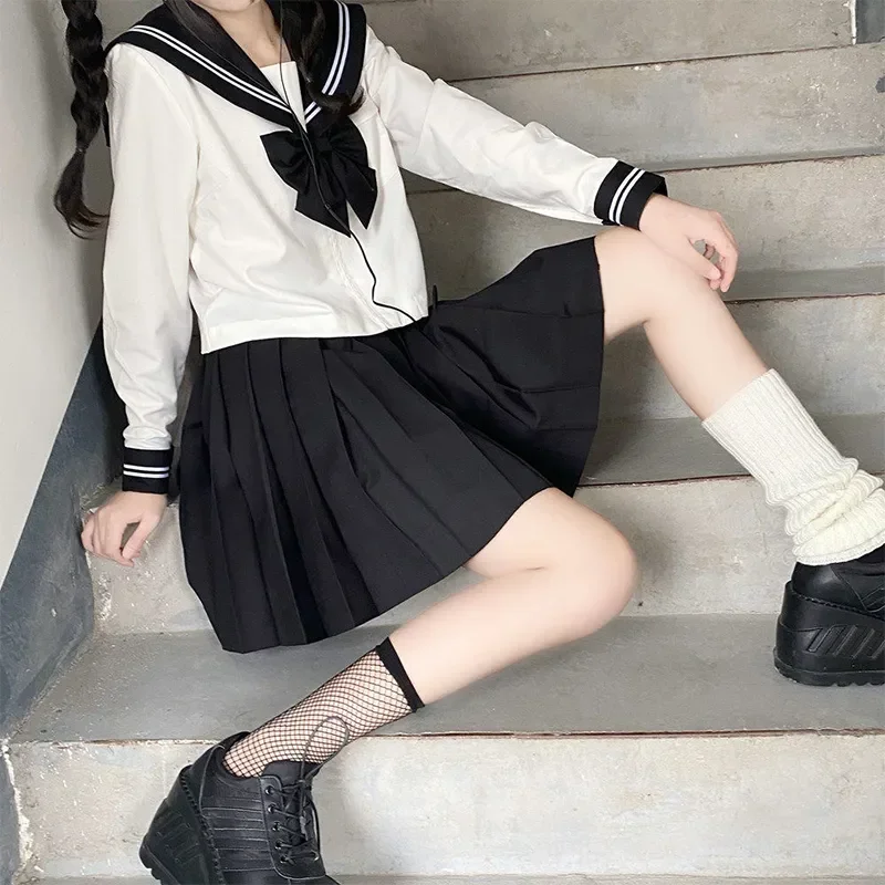 

Sailor Girl Navy Suit Japanese Women Cartoon Uniform Girl School Sets Costume Navy Sailor S-2XL Uniform Black Basic Costume