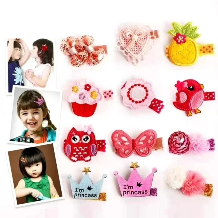 

New Design Baby Girls Headwear Children Crown Hair Clips Embroidered Flowers Lovely Fruits Hairpins Cartoon Animal Hair Clips