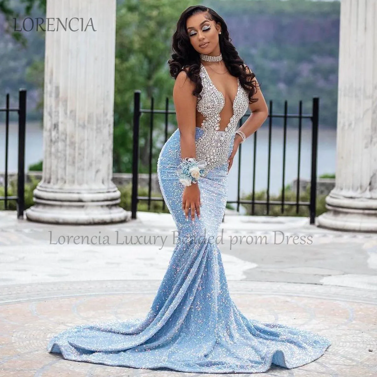 

Женское блестящее вечернее платье-русалка, длинное блестящее платье для выпускного вечера, расшитое бисером, с аппликацией