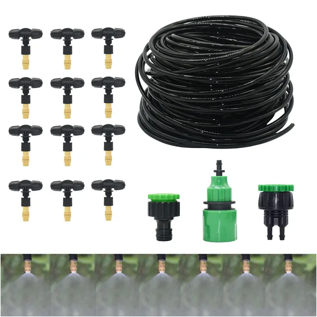 5 M-30 M Kültéri Ködös Hűtőrendszer Kerti Öntözési Öntözés 1/4 ' Sárgaréz Porlasztó Fúvókák 4/7 Mm Tömlő Póló Reteszelő Anyával