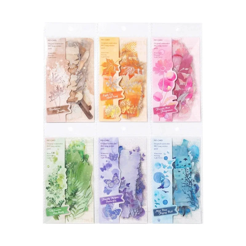 20 Pcs 수채화 스트리머 시리즈 스티커, 투명 PET 수채화 블렌딩 DIY 데칼 스크랩북킹 저널링용