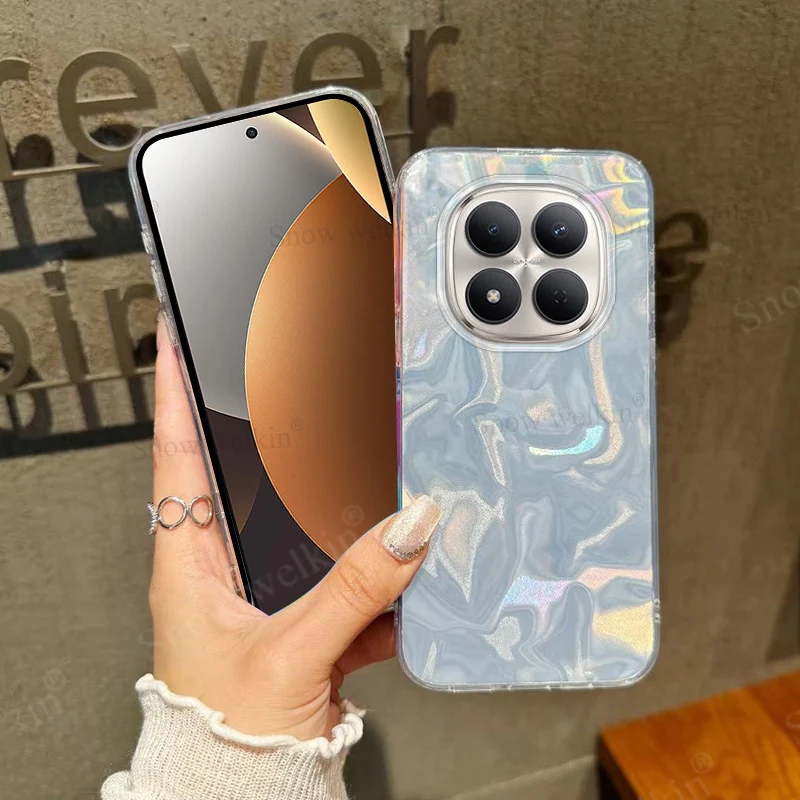 Laser Silver Gradient Protective Phone Case - Durable PC Back with TPU Bumper