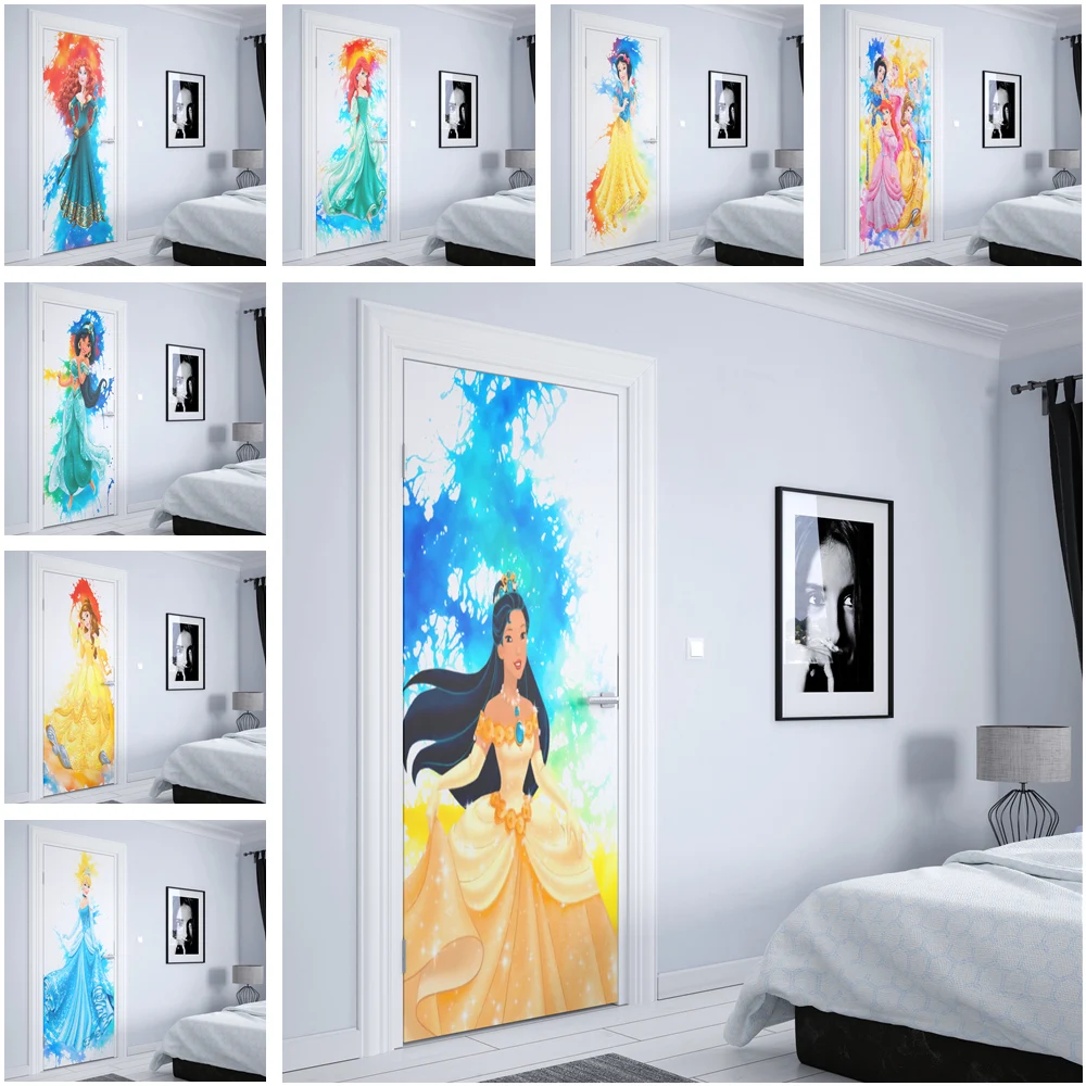 Disney White Princess Cenerentola Little Mermaid Door Sticker Decorazione Della Casa Ragazze Room Cartoon Art Decoration Pvc Wall Sticker