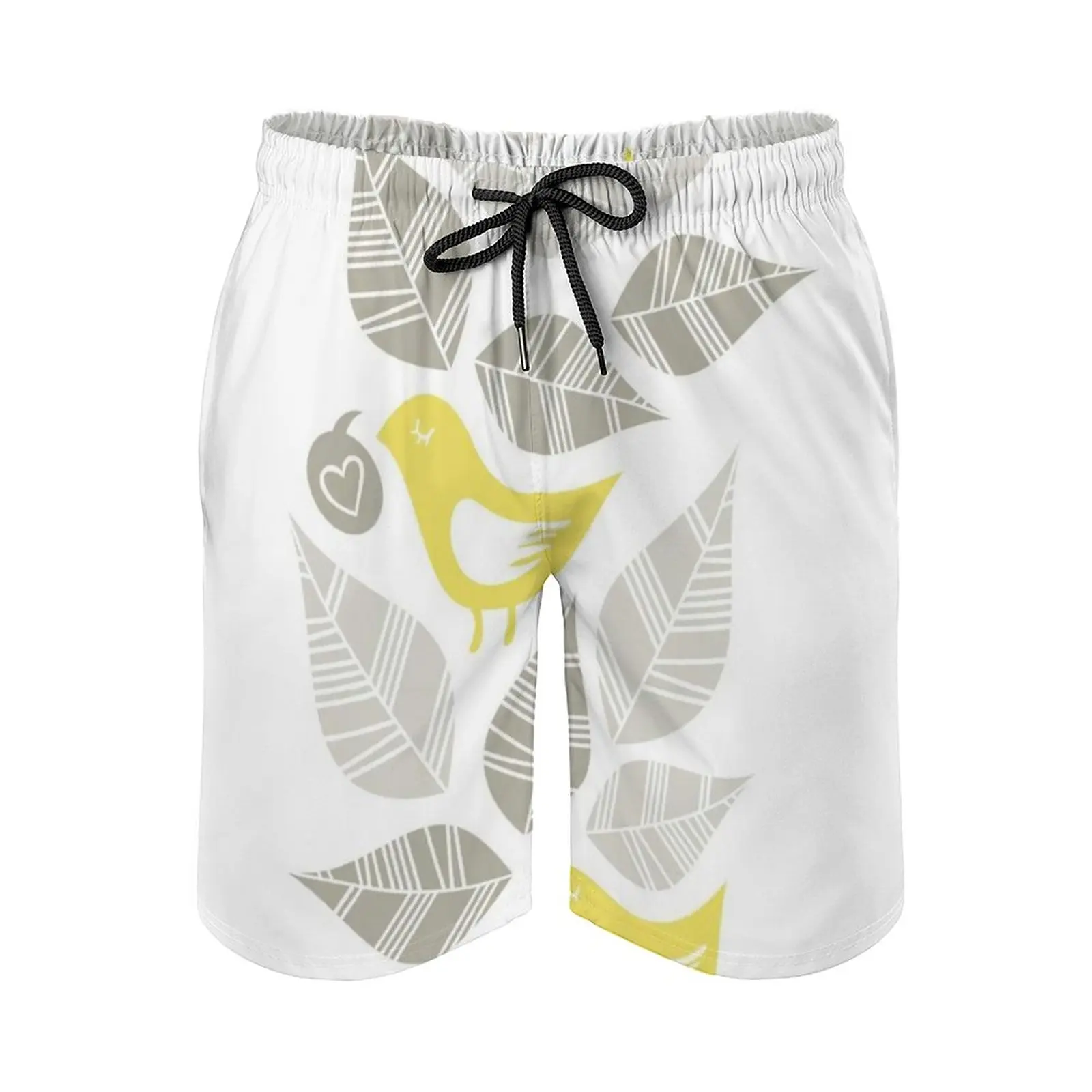 

Yellow Birds Vertical Illustration Men's Beach Shorts Board Shorts Bermuda Surfing Swim Shorts Birds Animals Pets Love Feelings