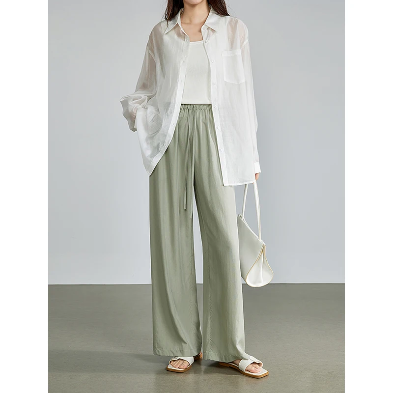 Women Pants Women Casual Pants Autumn Elastic Waist Wide Leg Straight Pants