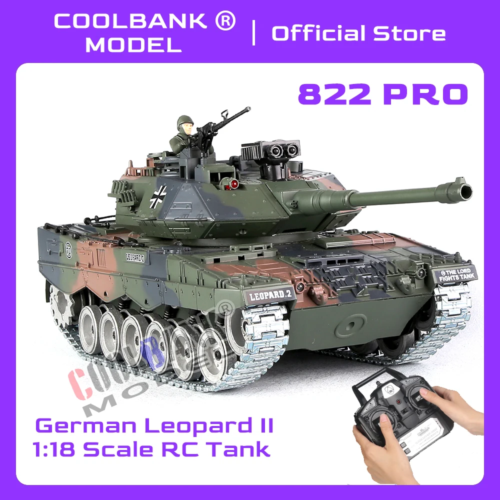 Coolbank 1:18 RC 전투 탱크 세트, 리모컨 독일 레오파드 II 탱크 모델..