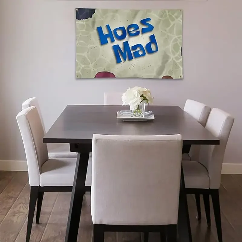 VIKAMA Lustiger „Hoes Mad“ Meme-Wandteppich aus Polyester im Spongebob-Stil, Wandbehang, ästhetische Wohnheimdekoration, Heimdekoration – Detail 5