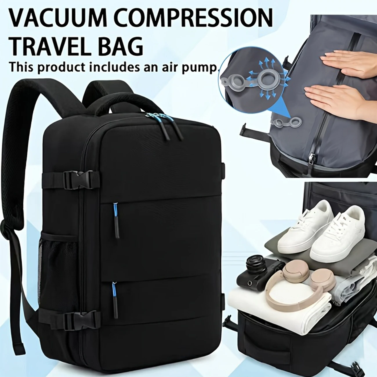 Sac à dos de voyage à compression sous vide avec pompe - Bagage à main durable scellé