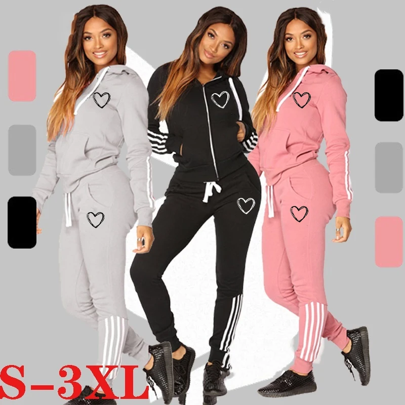 Women Fashion Heart Casual Tracksuits Long Sleeve Zipper Hoodies and Trousers Sport Suits Hoodies Slim Jogging Suits invisible open seat pants front and rear double headed zipper high waist jeans women‘s skinny pencil pants trousers cargo pants