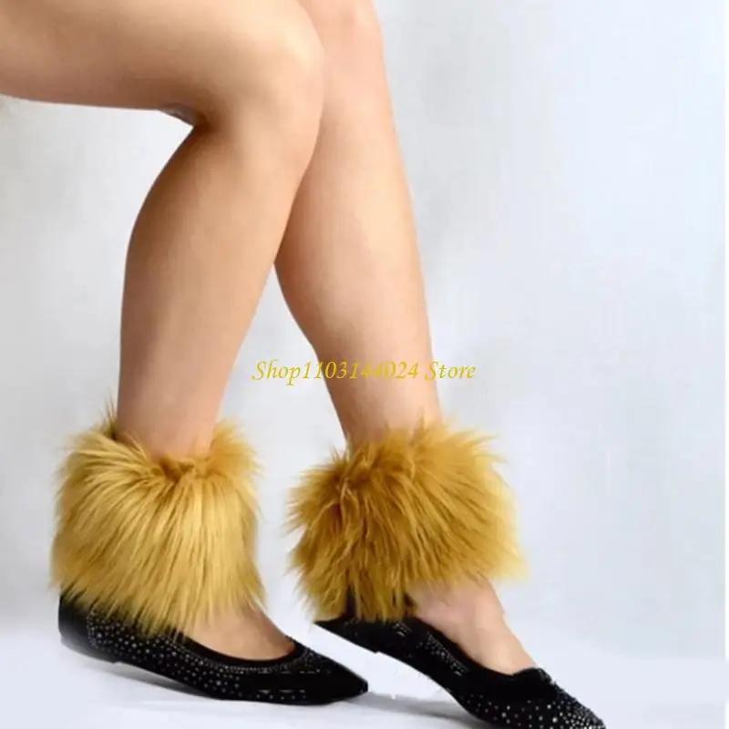 N5KE Faux Pelze Beinwärmer, warmer Winter Fuzzy Bein wärmere Stiefelmanschette für Frauen – Detail 10