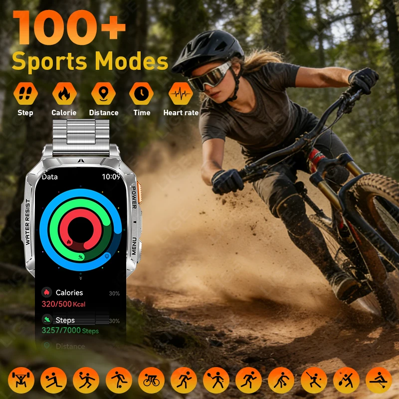 LIGE New 1400mAh Battery Watch 2.01" HD Large Screen Waterproof Men's Watches Sports Fitness Bluooth Call Smart_voghion.com