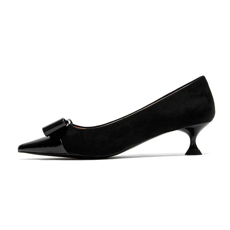 High-Heeled Shoes Elegant Fashion Female Commuting Low Heeled Shoes British Style Patchwork Design Lady Pointed Shoes 4