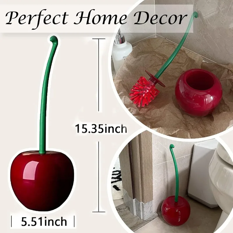 Cherry Toilet Brush & Holder Set Long Handle Bathroom Brush 1 1 Holder