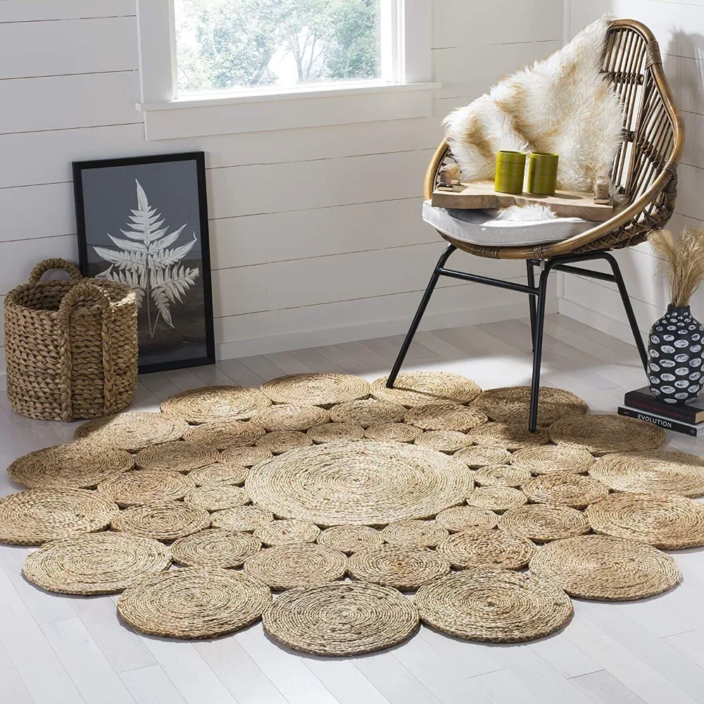 

Round Rug Carpet Natural Jute Hand Braided Jute Rustic Floor Mat Area Rug Carpets for Living Room Home Decor Rugs for Bedroom