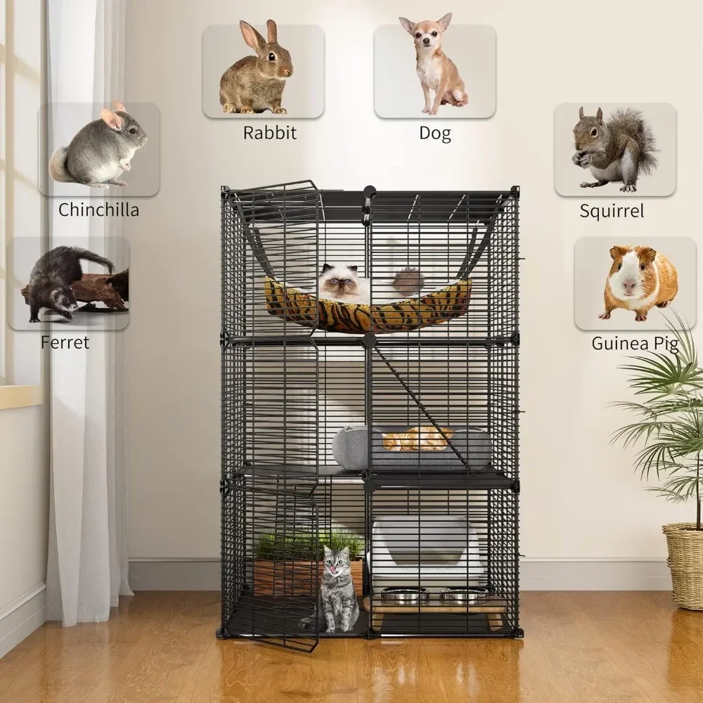 Cat Cage Indoor Cat Enclosures DIY Playpen Metal Kennel with Extra Large Hammock for 1-2 Cats, Ferret, Chinchilla