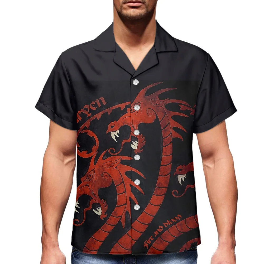 New Design Shirt For Men Summer Button Down Short Sleeve Shirt Polynesia Tribal Dragon Pattern Print Men's Short Sleeved Shirt