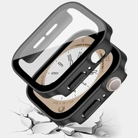 Verre + coque pour Apple Watch, protection d'écran pour iWatch série Ultra 11 10 9 8 7 SE2/3, 44mm 45mm 46mm 41 42 49 40 mm 2