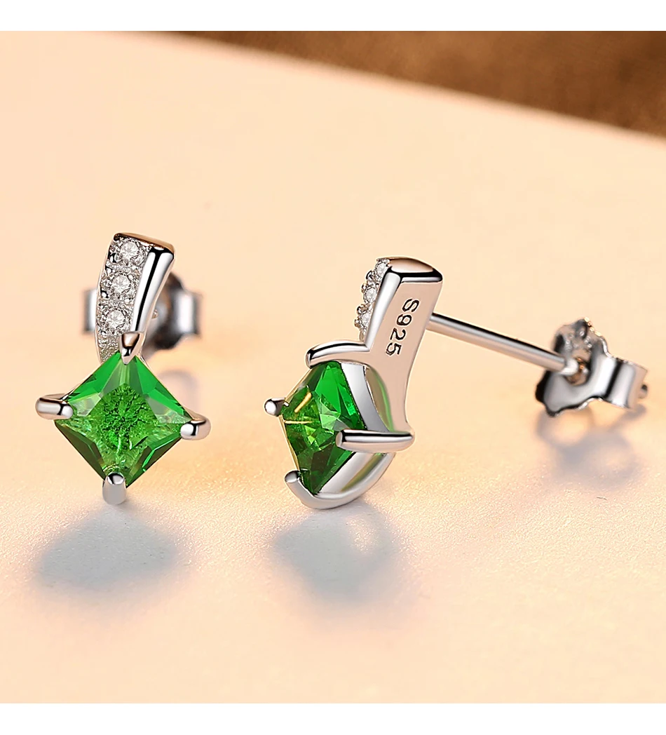 Simpatici orecchini quadrati in argento sterling con smeraldi per donne, zirconi cubici di alta qualità, eleganti da sposa_voghion.com