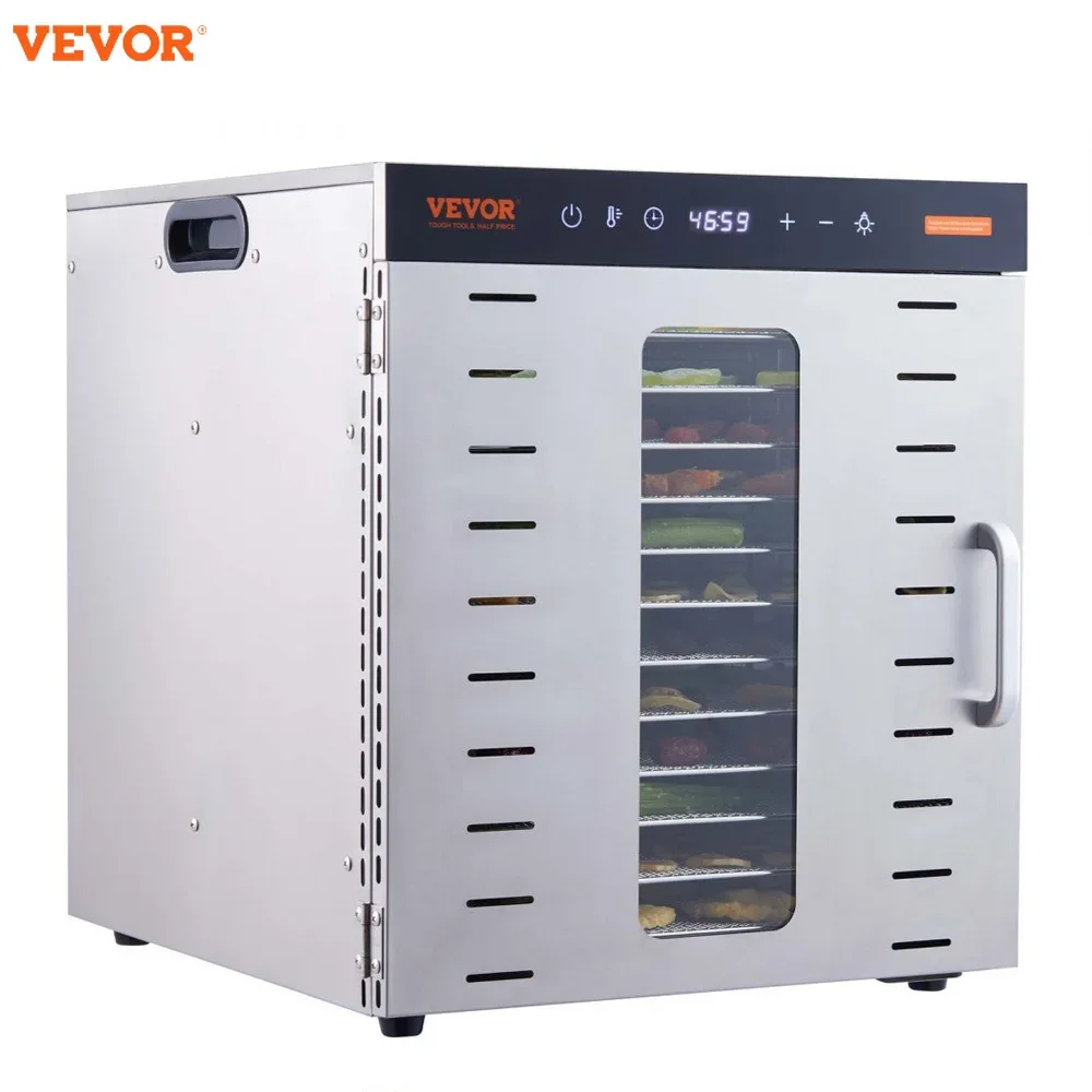 VEVOR 10 Trays Food Dehydrator Stainless Steel Machine 800W/1000W Household Vegetables Fruit Dryer with Digital Timer for Home