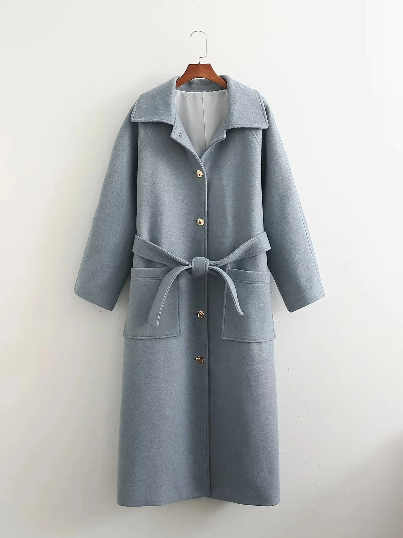 

Blue Women's Long Coats Winter Woolen Jackets Overcoat Female Warm Casual Classic Outerwear Elegant Minimalist Korean Fashion