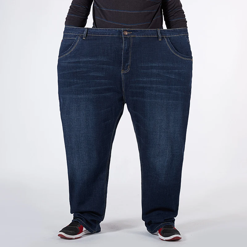 Plus Size 42 44 46 48 50 52 Autumn Winter New Men's Classic Jeans Loose Straight Denim Trousers Stretch Brand Pants Black Blue 2