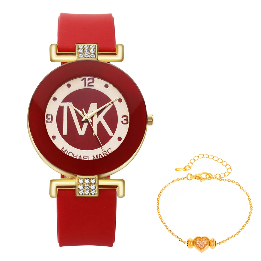 Fashion TVK Brand Women's Watch Simple Luxury Rhinestone Watch for Women Quartz Watch Casual Silicone Strap Ladies Clock