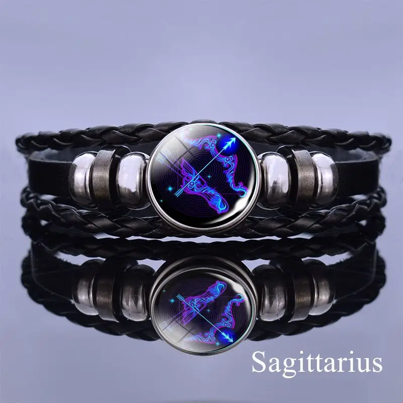 Pulseira Constellation Charm para homens e mulheres, 12 signos do zodíaco, tecido multicamadas, pulseira de couro, presentes de aniversário, moda