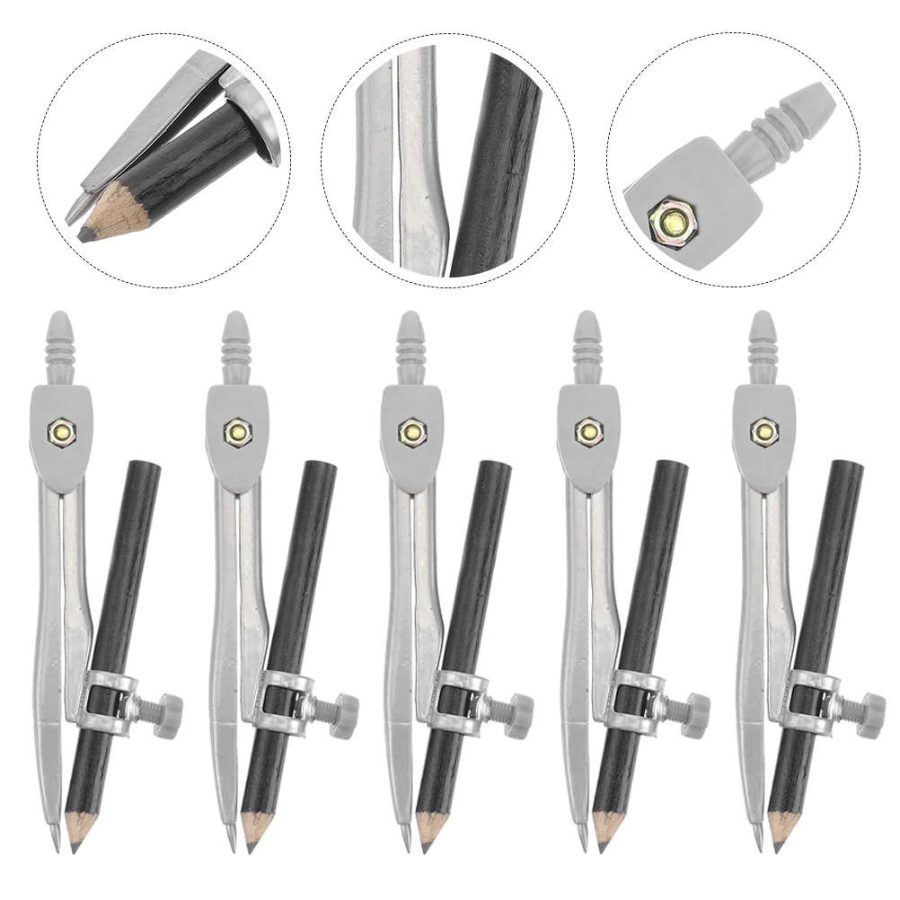 

5Pcs Geometry Compasses Portable Compass Circle Drawing Tools for Students
