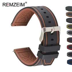 Versatile Rubber Silicone Sport Watch Strap with Stainless Steel Clasp - Green, Red, or Black - 22mm (Brown - black)