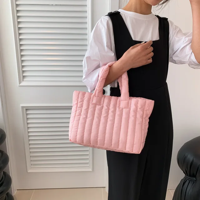 1pcs Ladies Tote Bags Large Capacity Cotton Padded Bag Solid Color Casual Fashion Nylon Elegant for handbag 4