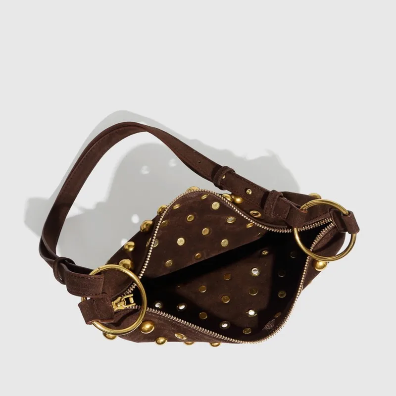 JIAERDI Vintage Brown Shoulder Bags Purse Women 2025 Retro Beading Chic Casual Handbag Ladies Harajuku Hobos Underarm Bag Y2k