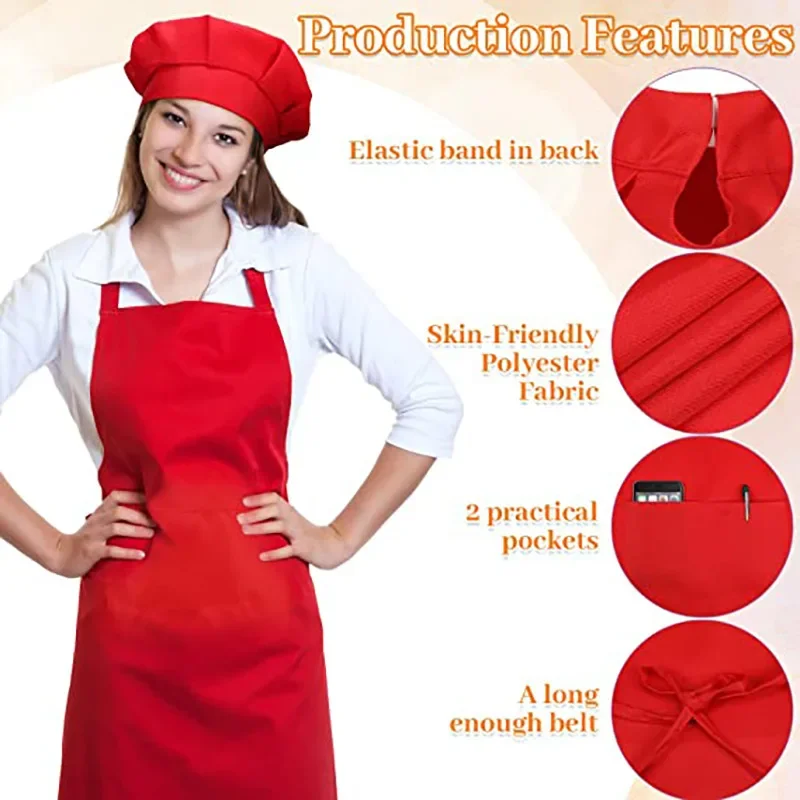 Children Baking Chef Apron Front Pocket Bib Boys Girls Apron Kitchen Craft Kids Apron Painting Cooking Baby Pinafore+Hat Sets 3