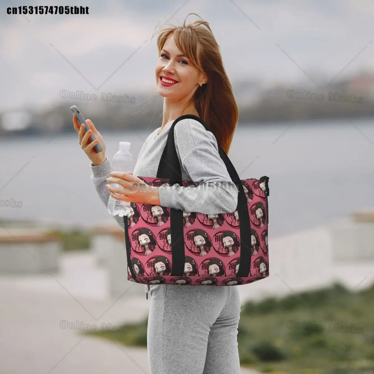 Kimetsu No Yaiba Nezuko Tote Bag Women Large Capacity Demons Slayers Anime Manga Beach Gym Shoulder Travel Bag