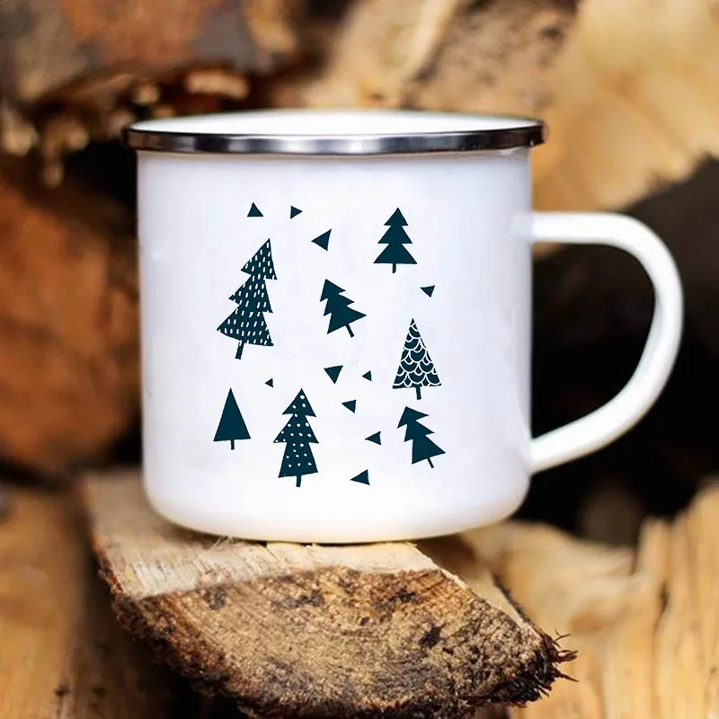 Mountain Camping Adventure Print Enamel Creative Coffee Water Milk Cups  Camping Mugs Handle Drinkware Vacation Hiking