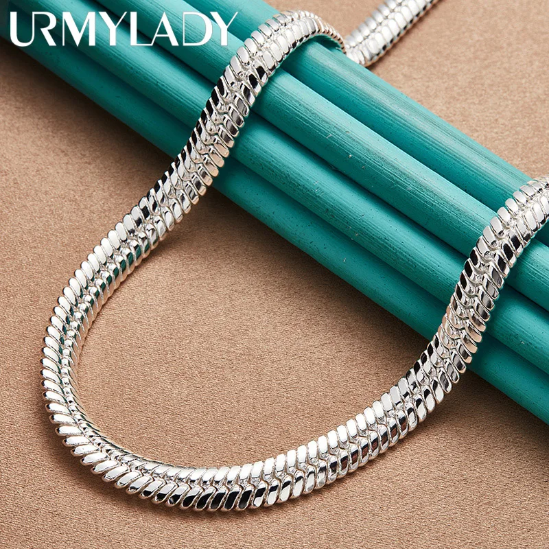 URMYLADY 925 Sterling Silver 10mm Flat Snake Chain Necklace For Women