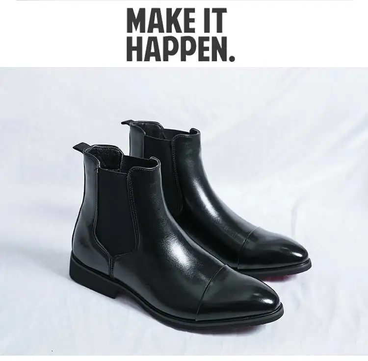 Red Bottom Chelsea Boots for Men Round Toe Slip-On Business Ankle Boots Size 38-46 Men Short Boots Zapatos Para Moto Hombre